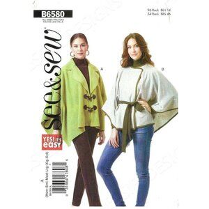 Butterick See & Sew Sewing Pattern 6580 Womens Capes‎ and Belt Size XS-XXL